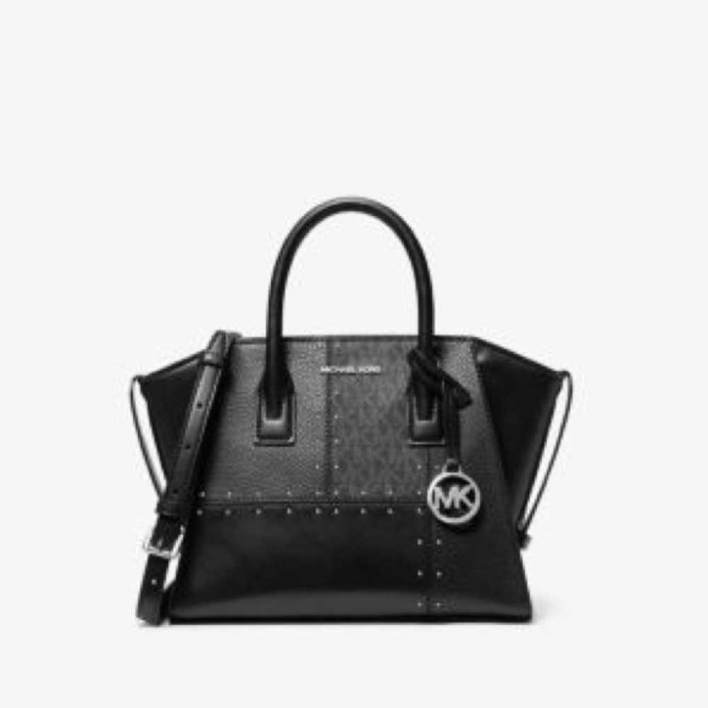 Michael Kors Avril Small Studded Patchwork signature Logo Satchel NWT